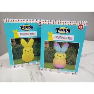 LOT 2 Peeps 4 Foot Ft Inflatable RAINBOW tie-dyE Easter Bunny YELLOW